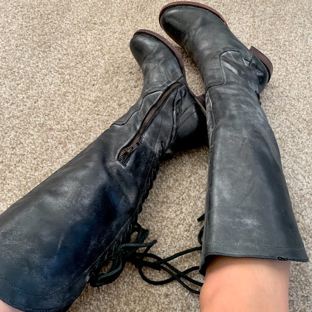 Freebird Stag Lace Up Distressed Leather Boots Size 8 - Picture 4 of 16